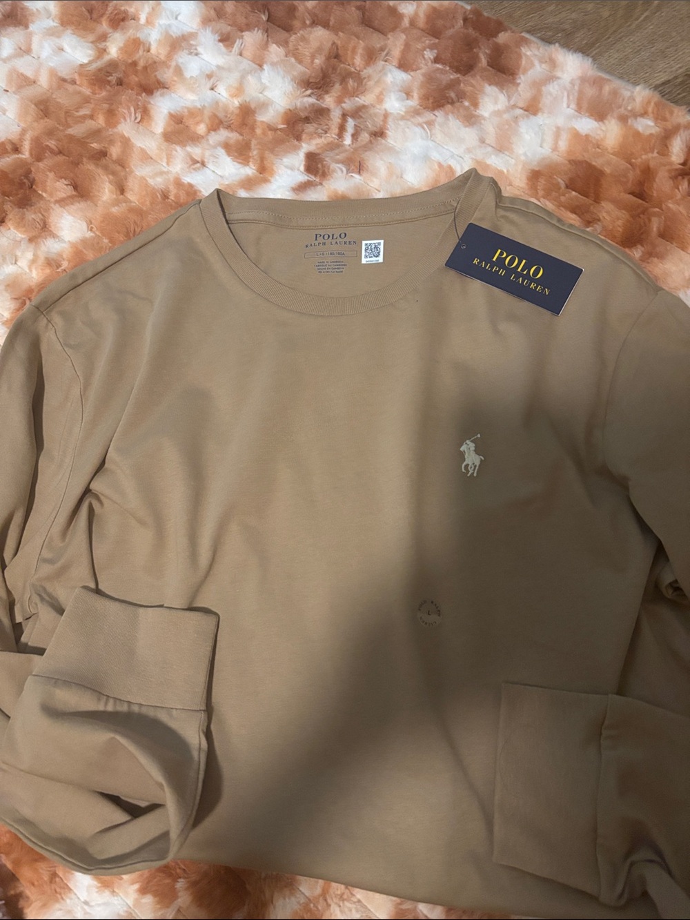 Polo by Ralph Lauren Men's Light Brown Long-Sleeve Crewneck Shirt